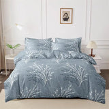 Queen Size Flower Branch Matte Duvet Cover Set - Soft and Skin-Friendly