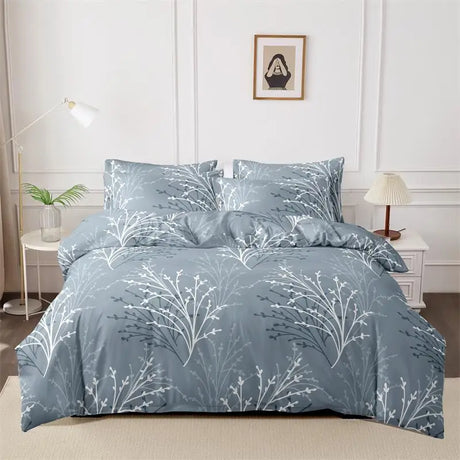 Queen Size Flower Branch Matte Duvet Cover Set - Soft and Skin-Friendly