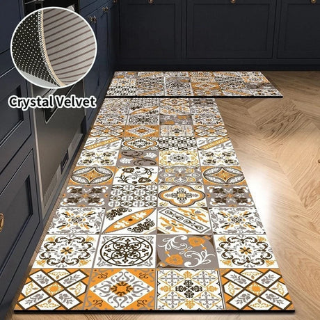 Vintage Printed Crystal Velvet Floor Mat Strip - Kitchen Rug & More