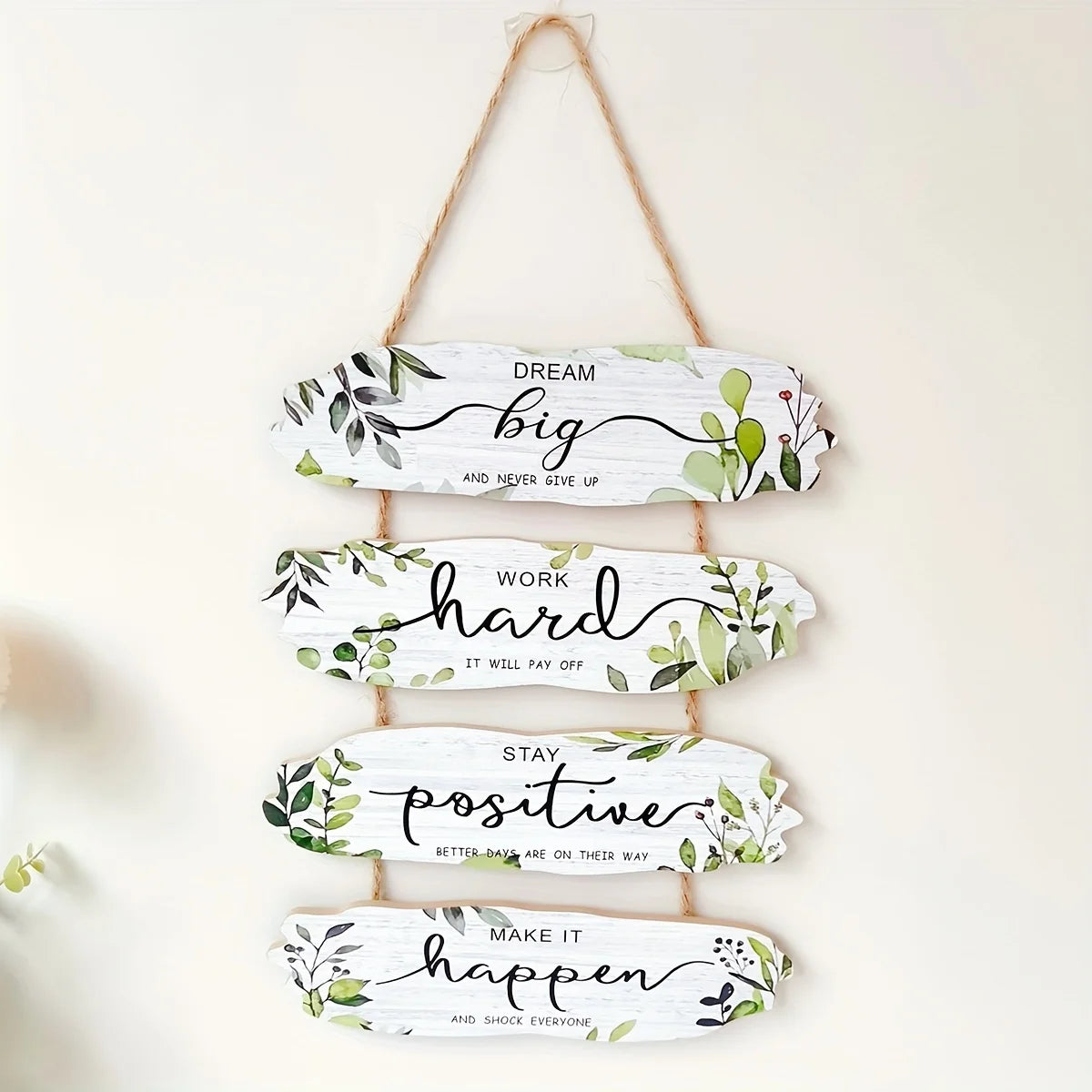 Wooden Inspirational Hanging Wall Art with Rope for Home Decor