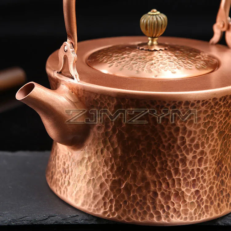 1.8L Copper Teapot Handmade Kung Fu Teapot Large Capacity Hot Water Kettle Stovetop Teapot For Camping Restaurant Home Picnic