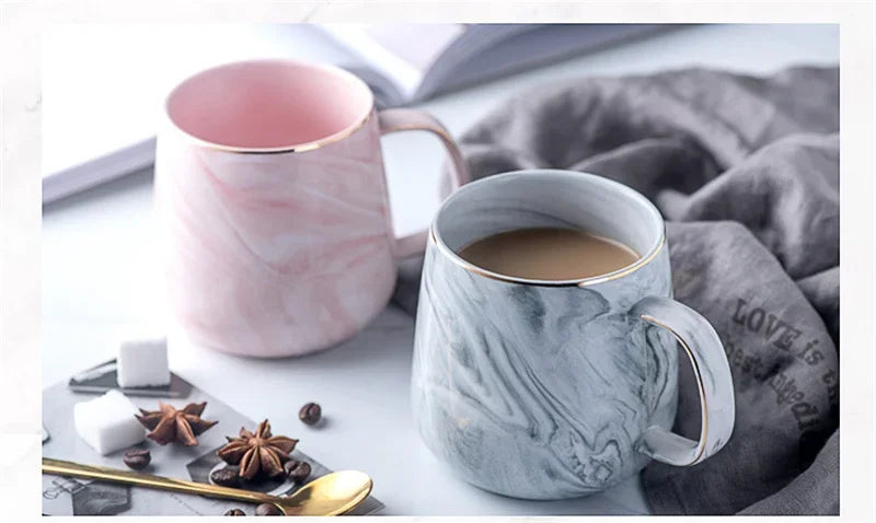 Nordic Marbled Ceramic Mug with Gold Rim