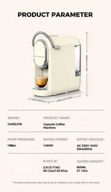 220V 19Bar 600ml 3in1 Nespresso Capsule Espresso Maker Fully Automatic Portable Office Small Home Italian Capsule Coffee Machine Julia M LifeStyles