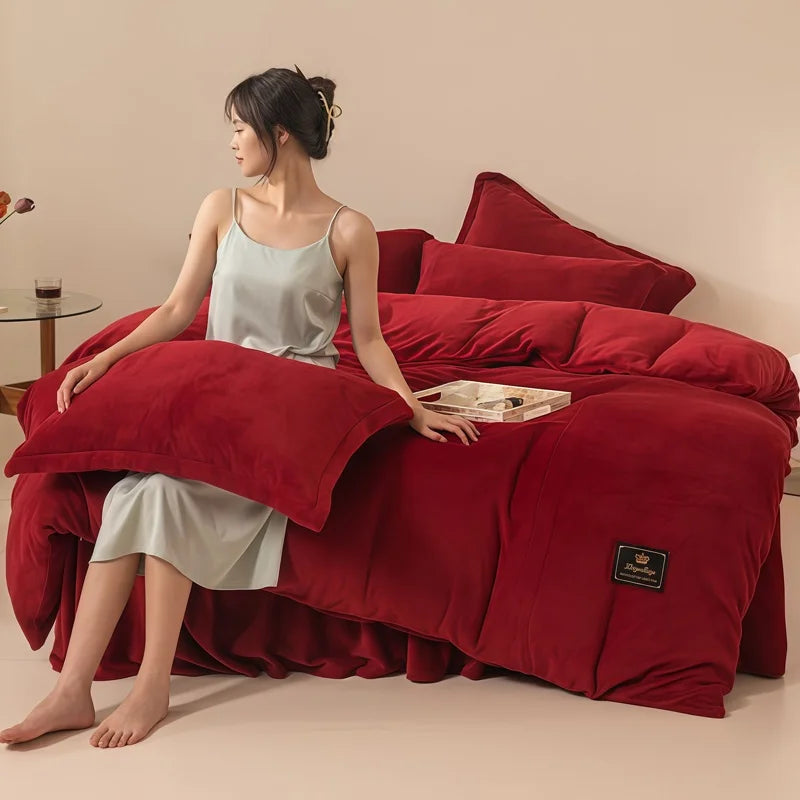Wostar Luxury Solid Color Flannel Duvet Cover Set, 220x240 cm