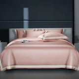 Premium 1400TC Egyptian Cotton Smooth Soft Bedding Set Chic White Grey Patchwork Duvet Cover Flat/Fitted Bed Sheet Pillowcases