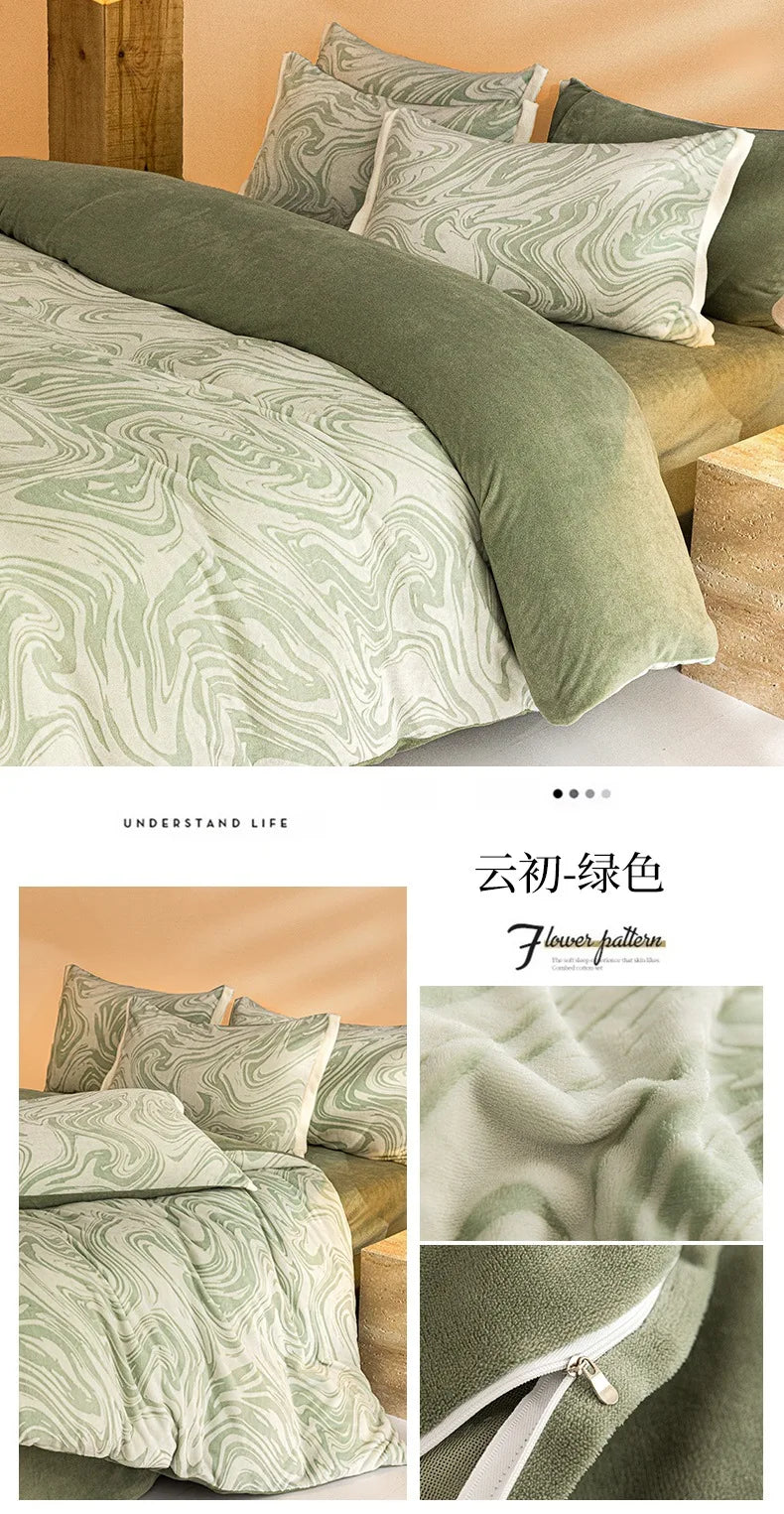 High-end Thickened Milk Fleece Carving Four-piece Skin-friendly Three-dimensional Jacquard Bedding Kit
