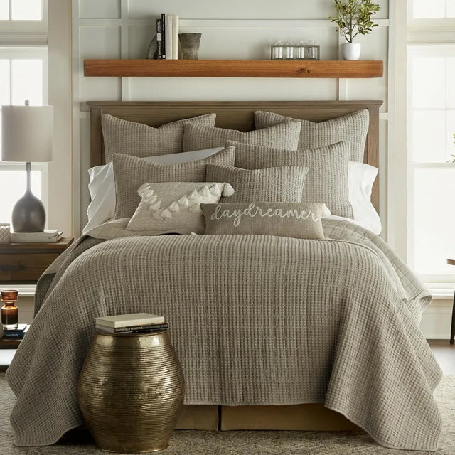 Elegant Taupe Cotton Waffle Quilt Set with Pillow Shams for Full/Queen Bed Julia M LifeStyles