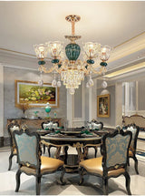 LED Crystal Ceramic Retro Ceiling Chandelier - European Style Luxury Lamp