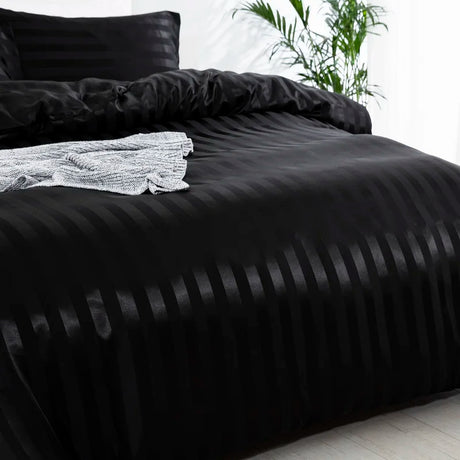 Luxury Satin Striped Duvet Cover Set with Zipper Closure & Pillow Cases - Julia M LifeStyles