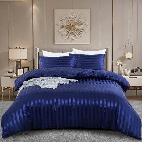Luxury Satin Striped Duvet Cover Set with Zipper Closure & Pillow Cases - Julia M LifeStyles