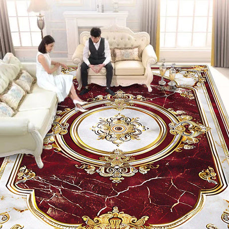 European Style Luxury Living Room Carpet - Red Retro Design