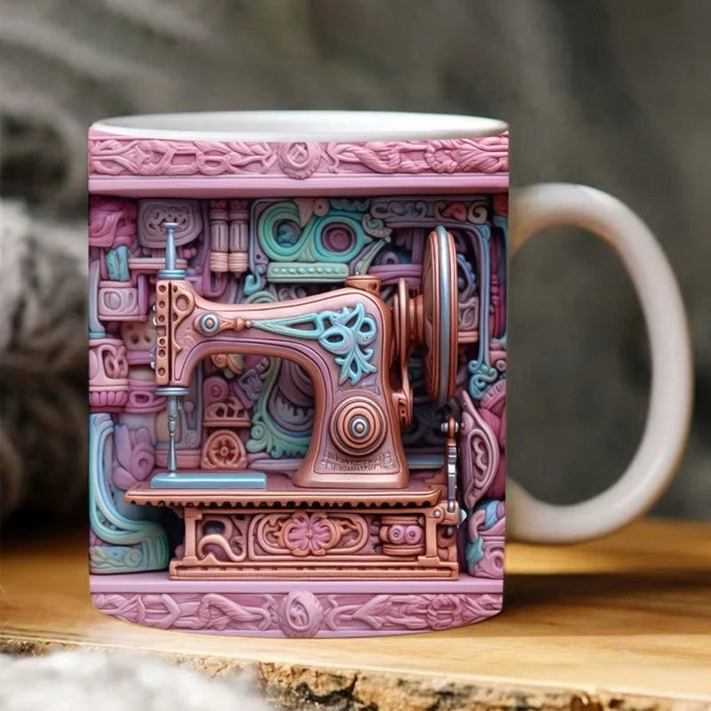 Sewing Machine Design Ceramic Mug - Unique Gift for Sewing Enthusiasts