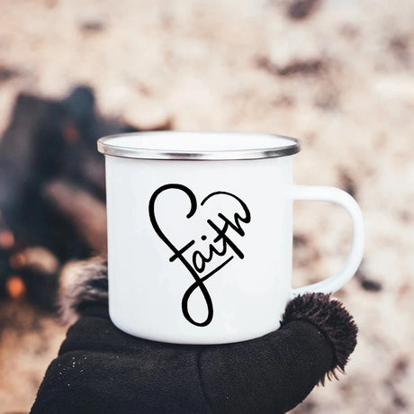 Faith Hope Love Print Christian Creative Enamel Mugs Outdoor Travel Coffee Cup Drink Dessert Milk Vintage Handle Drinkware Gift Julia M Home & Kitchen