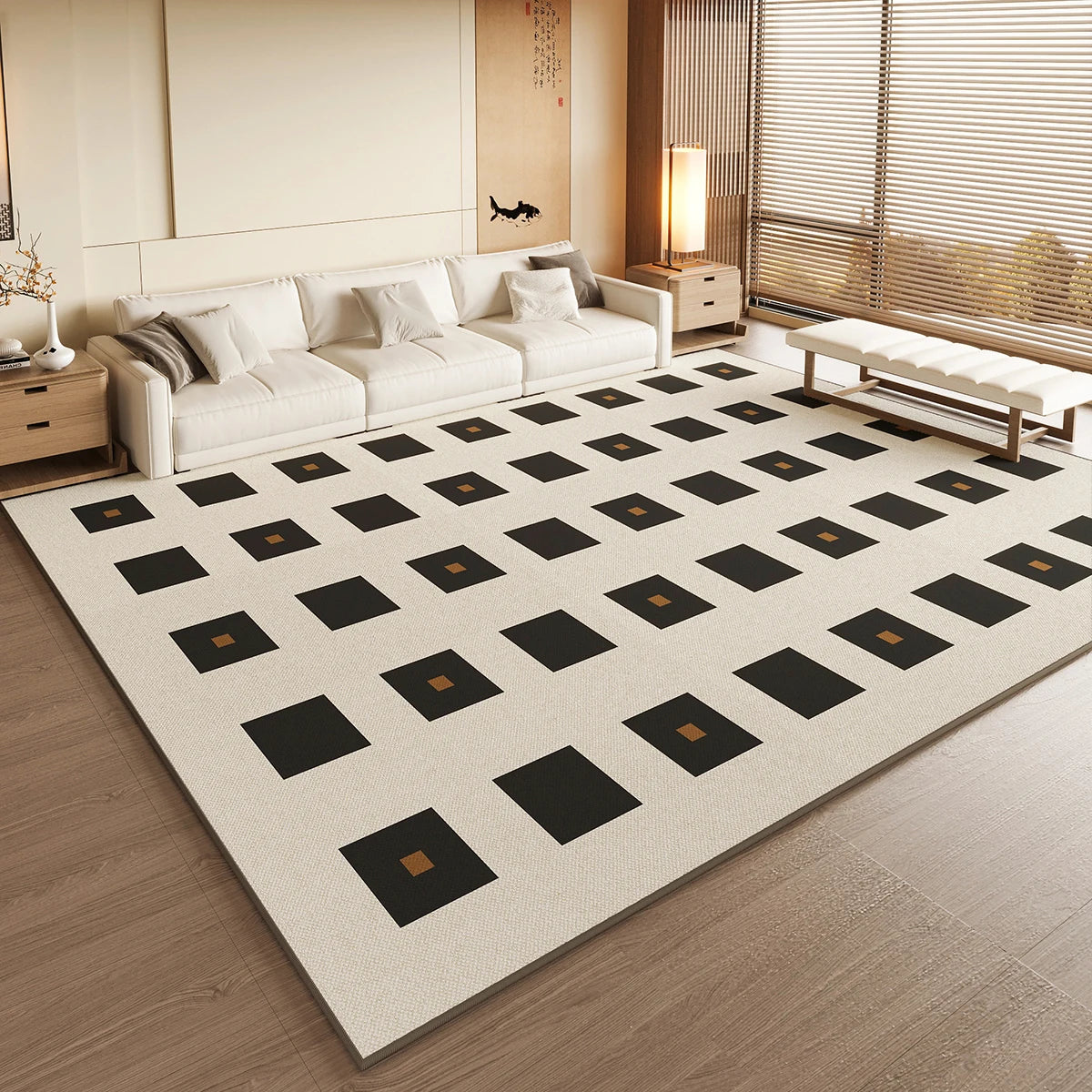 VIKAMA Black Large Living Room Carpet - Low Pile Waterproof Rug - Julia M LifeStyles
