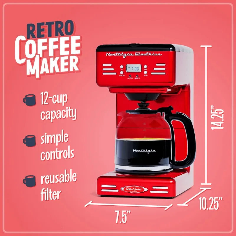 Nostalgia Retro Coffee Maker 12-Cup Programmable Vintage Coffee Machine, Red Julia M LifeStyles