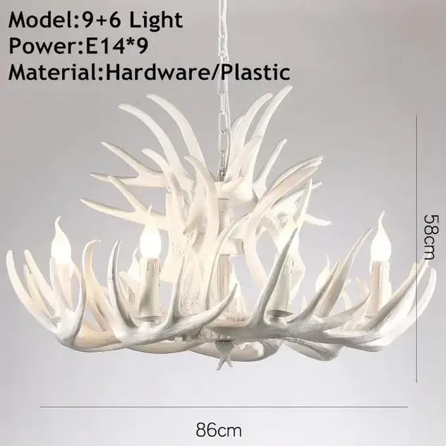 Rustic Alpine Hand-Crafted Deer Antler Pendant Chandelier