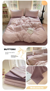Young Adult Heart Double-Layer Yarn Bedding Four-Piece Set Washed Cotton Duvet Cover Dormitory Bed Single Student Three-Piece Set 4 Julia M LifeStyles