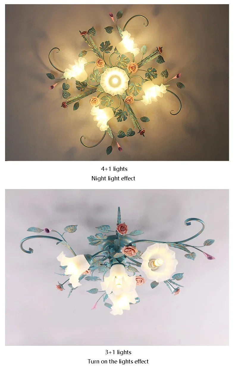 Romantic Rose Flower Ceiling Lamp - Pastoral Style Chandelier