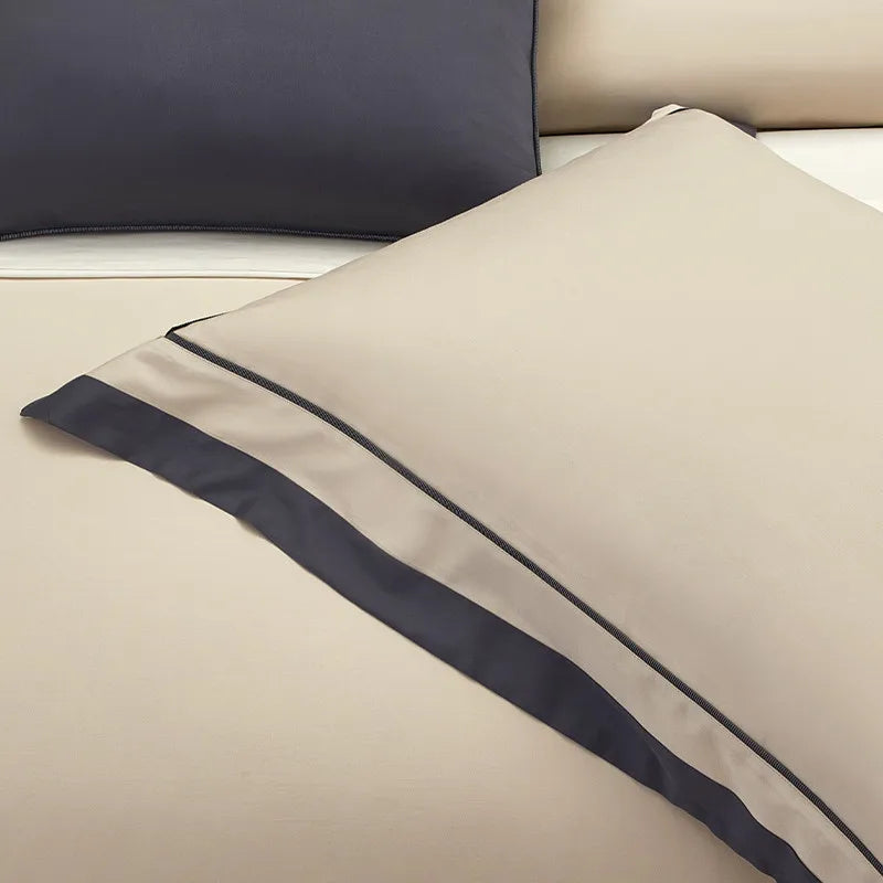 Luxury Long Staple Cotton Bedding 4/7Pcs, Sateen Weave Natural Super King Soft Chic Patchwork Duvet cover Bed Sheet Pillowcases