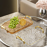 WORTHBUY Light Luxury Clear Serving Tray Plastic Fruit Dessert Tray With Handle Home Decorative Storage Tray Kitchen Organizer