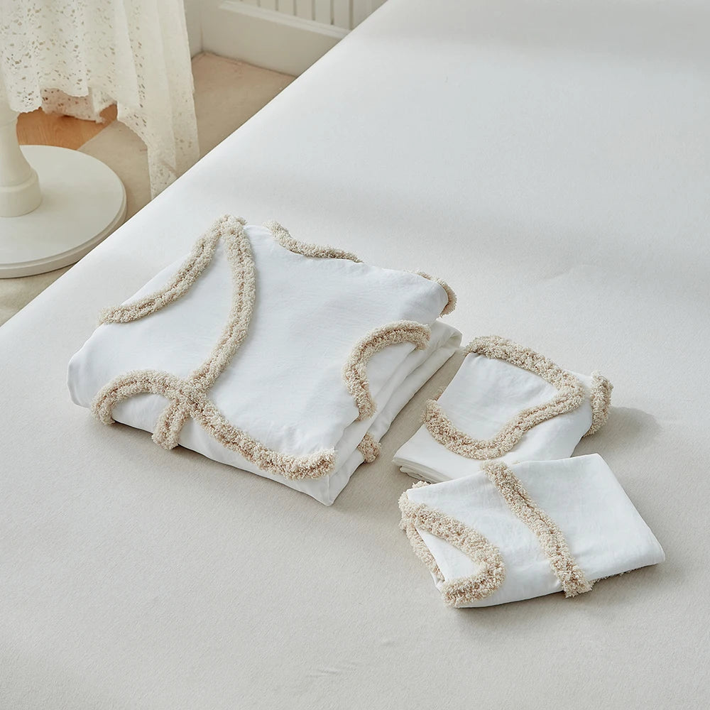 New Bow-knot Tufted Cut Flower Quilt Cover Set Queen Tufting Duvet Cover and Pillowcase Comfortable Skin-Friendly Blanket Covers