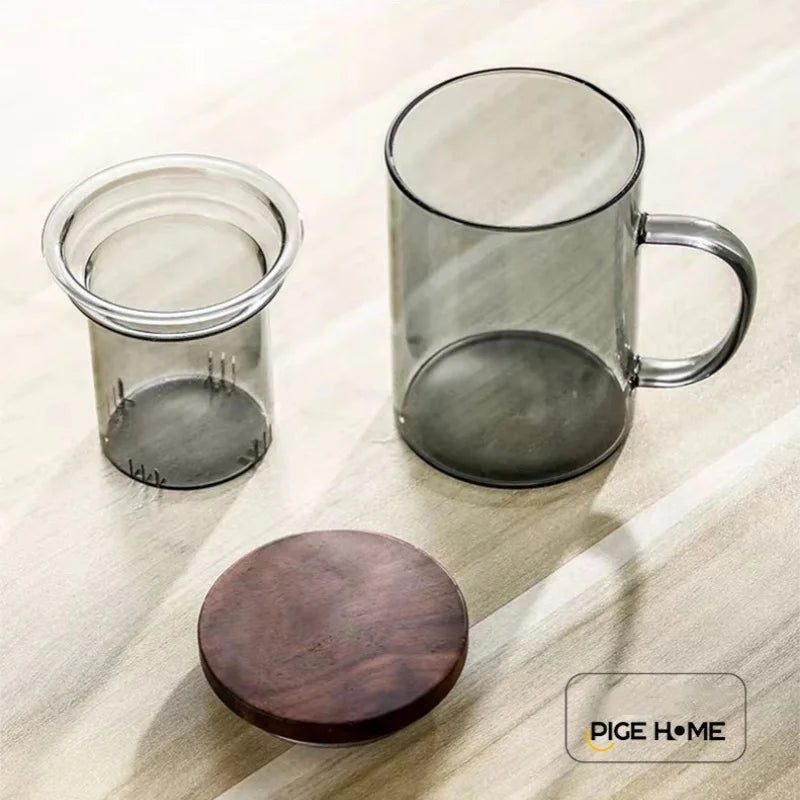 400ml Heat-Resistant Glass Tea Cup with Filter and Wooden Lid Julia M LifeStyles