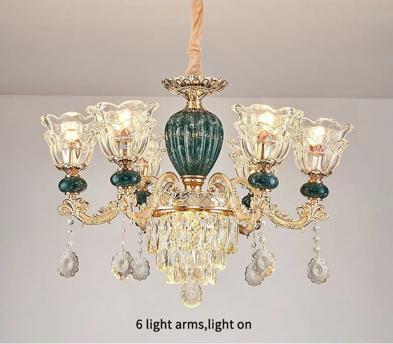 LED Crystal Ceramic Retro Ceiling Chandelier - European Style Luxury Lamp