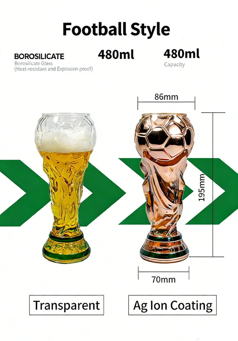 Premier Football Soccer Trophy Shaped Beer Glass