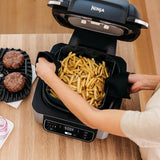 4-in-1 Indoor Grill with 4-Qt Air Fryer, Roast, Bake, & Cyclonic Grilling Technology, Black/Stainless Julia M LifeStyles