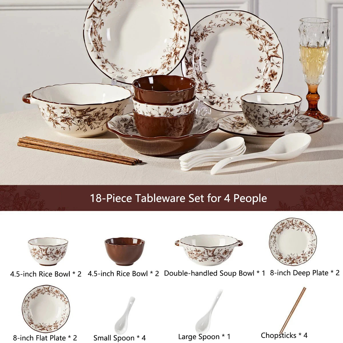 Retro Rose Household Anti-Slip full travel dish set is very luxurious luxury bowl kitchen dinner sets ceramic plates porcelain