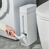Space Saving Press Trash Can with Built In Toilet Brush Holder Durable Plastic Modern Minimalist Design for Small Bathroom Julia M Home & Kitchen