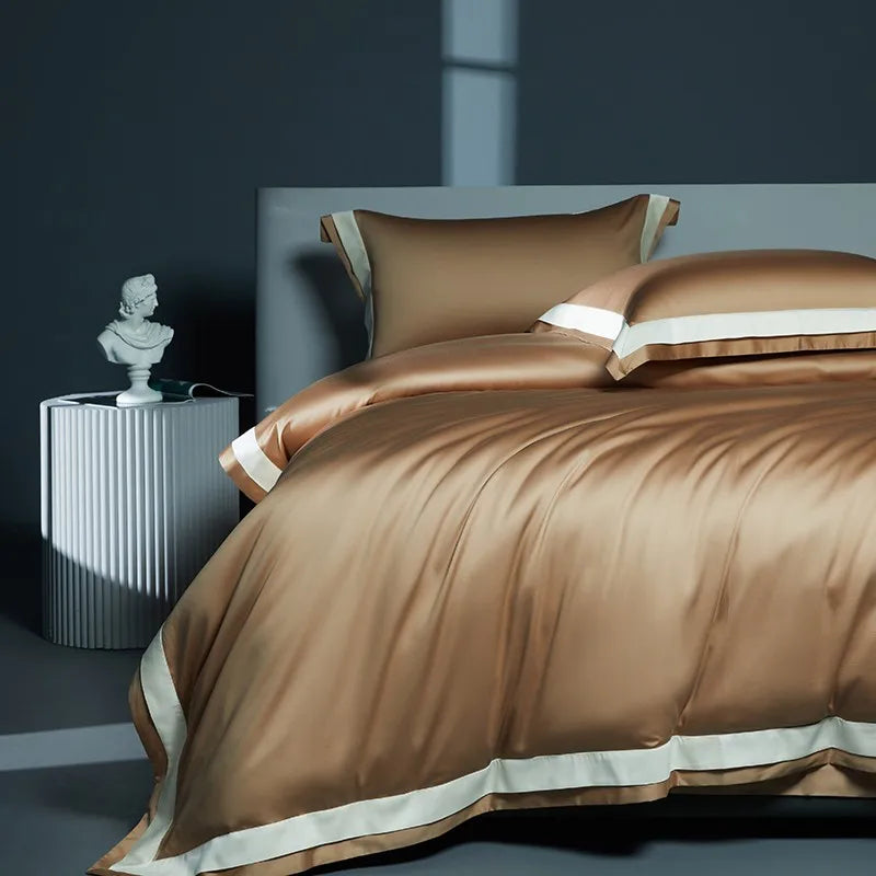 Premium 1400TC Egyptian Cotton Smooth Soft Bedding Set Chic White Grey Patchwork Duvet Cover Flat/Fitted Bed Sheet Pillowcases