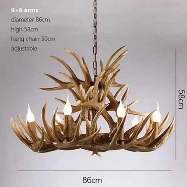 Rustic Alpine Hand-Crafted Deer Antler Pendant Chandelier