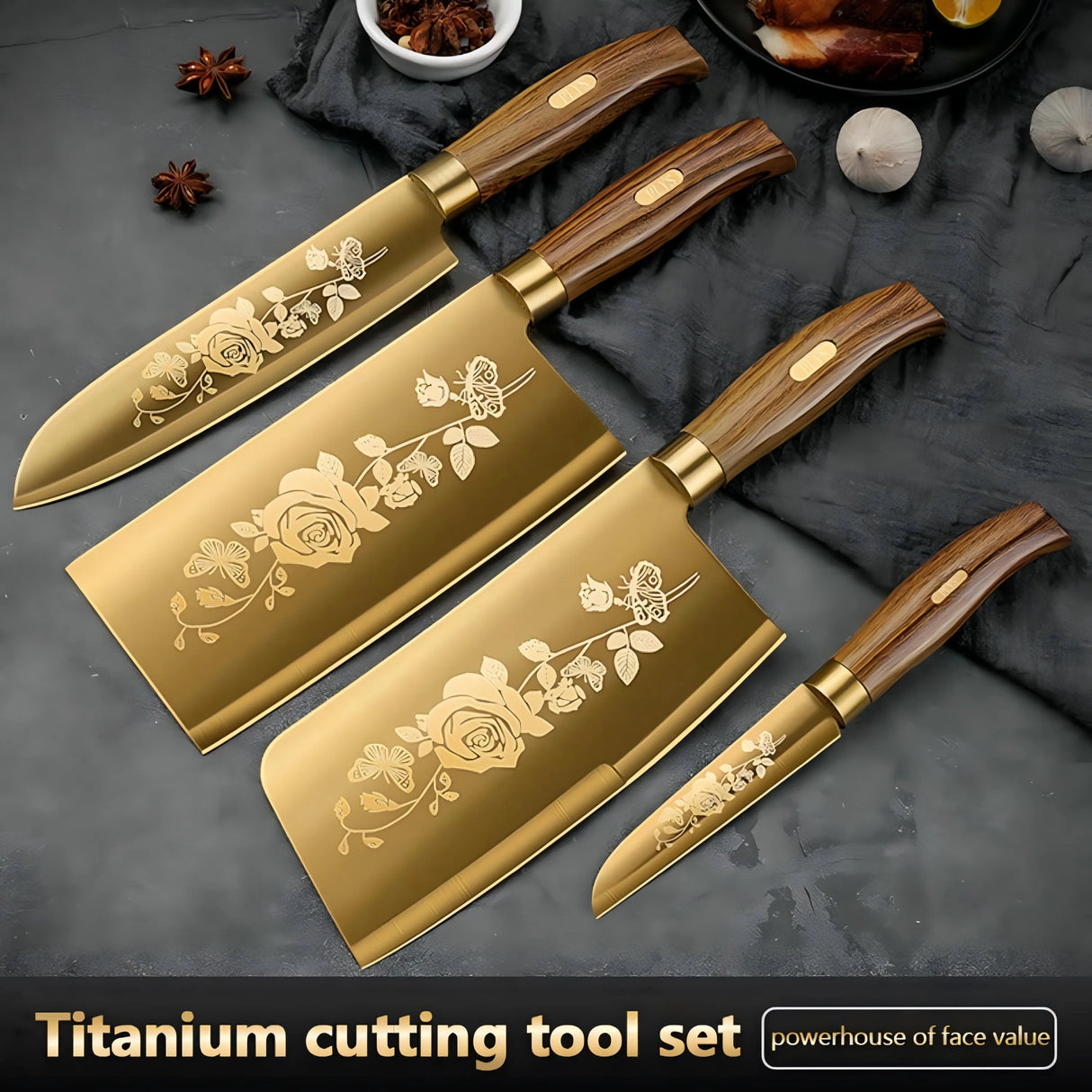 4-Piece Titanium-Coated Kitchen Knife Set