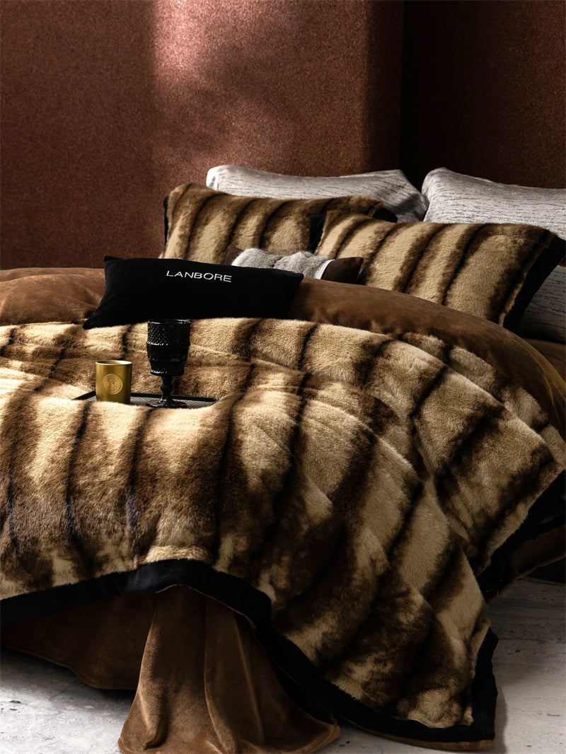 Faux Fur Duvet Cover Set with Sheet, Queen & King