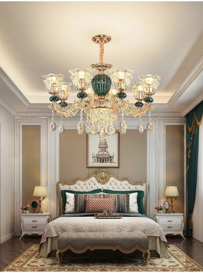 LED Crystal Ceramic Retro Ceiling Chandelier - European Style Luxury Lamp