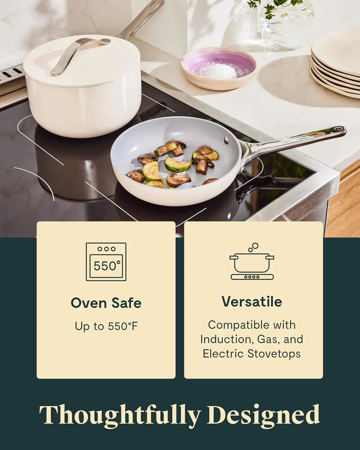 Mini Cookware Set - Non-Stick Ceramic Fry Pan (1.05 qt, 8") Sauce Pan (1.75 qt) & Storage Rack - Non Toxic, PTFE & PFOA Free Julia M Home & Kitchen