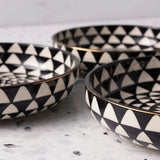 Medallion 4-Pack Ceramic Low Bowls Black and White,  ramen bowl,  ceramic bowl,  noodle bowl, bowl set Julia M LifeStyles