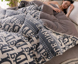 Person lying on a bed under a patterned blanket with 'Rapid delivery' text above.