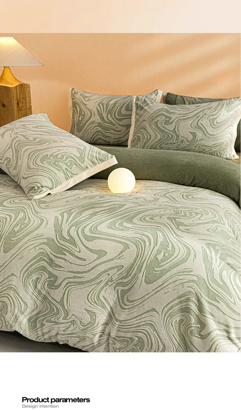 High-end Thickened Milk Fleece Carving Four-piece Skin-friendly Three-dimensional Jacquard Bedding Kit