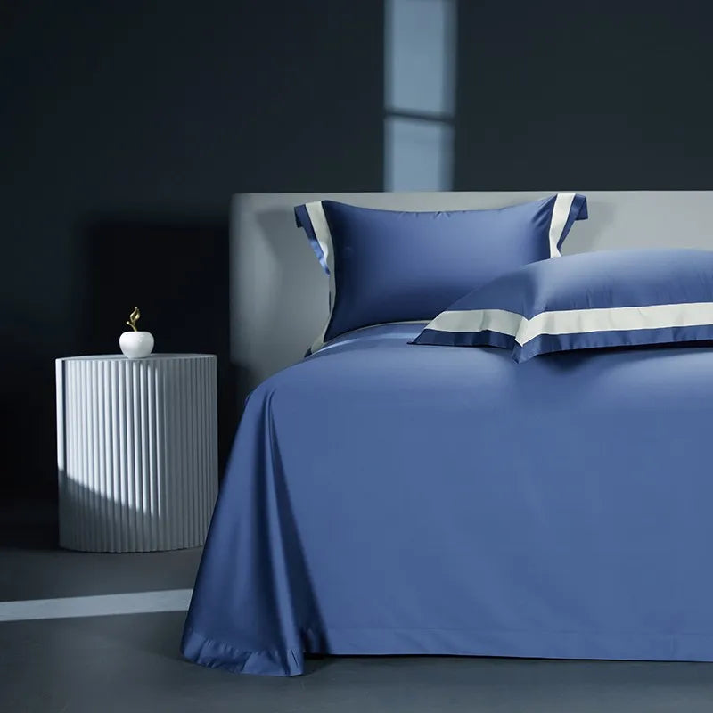 Premium 1400TC Egyptian Cotton Smooth Soft Bedding Set Chic White Grey Patchwork Duvet Cover Flat/Fitted Bed Sheet Pillowcases