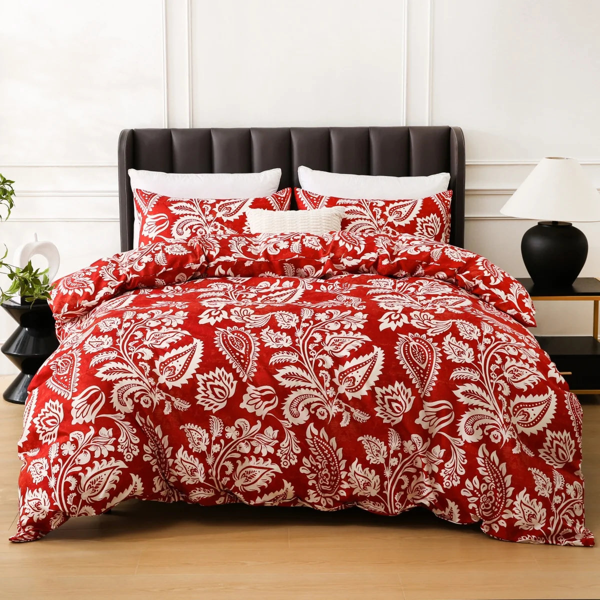 Boho White Paisley Floral Duvet Cover Twin Bohemian Exotic Flower Bedding Set Reversible Red Comforter Cover for Girl Women Room Julia M LifeStyles