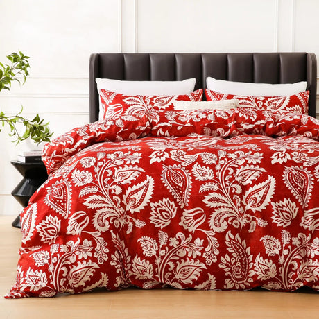 Boho White Paisley Floral Duvet Cover Twin Bohemian Exotic Flower Bedding Set Reversible Red Comforter Cover for Girl Women Room Julia M LifeStyles