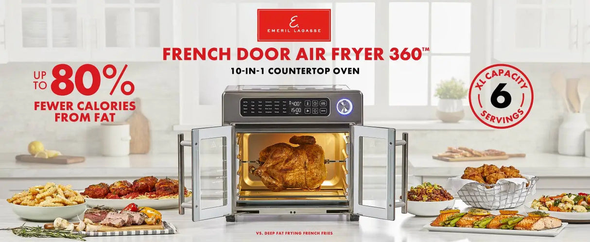 Emeril Lagasse Extra Large French Door Air Fryer Toaster Oven Combo, 24 Cooking Functions and Digital Controls, 7 Accessories In Julia M Home & Kitchen