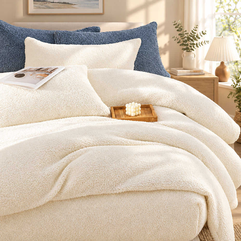 Plush Fleece Duvet Cover Set with Sheet, 4-Piece