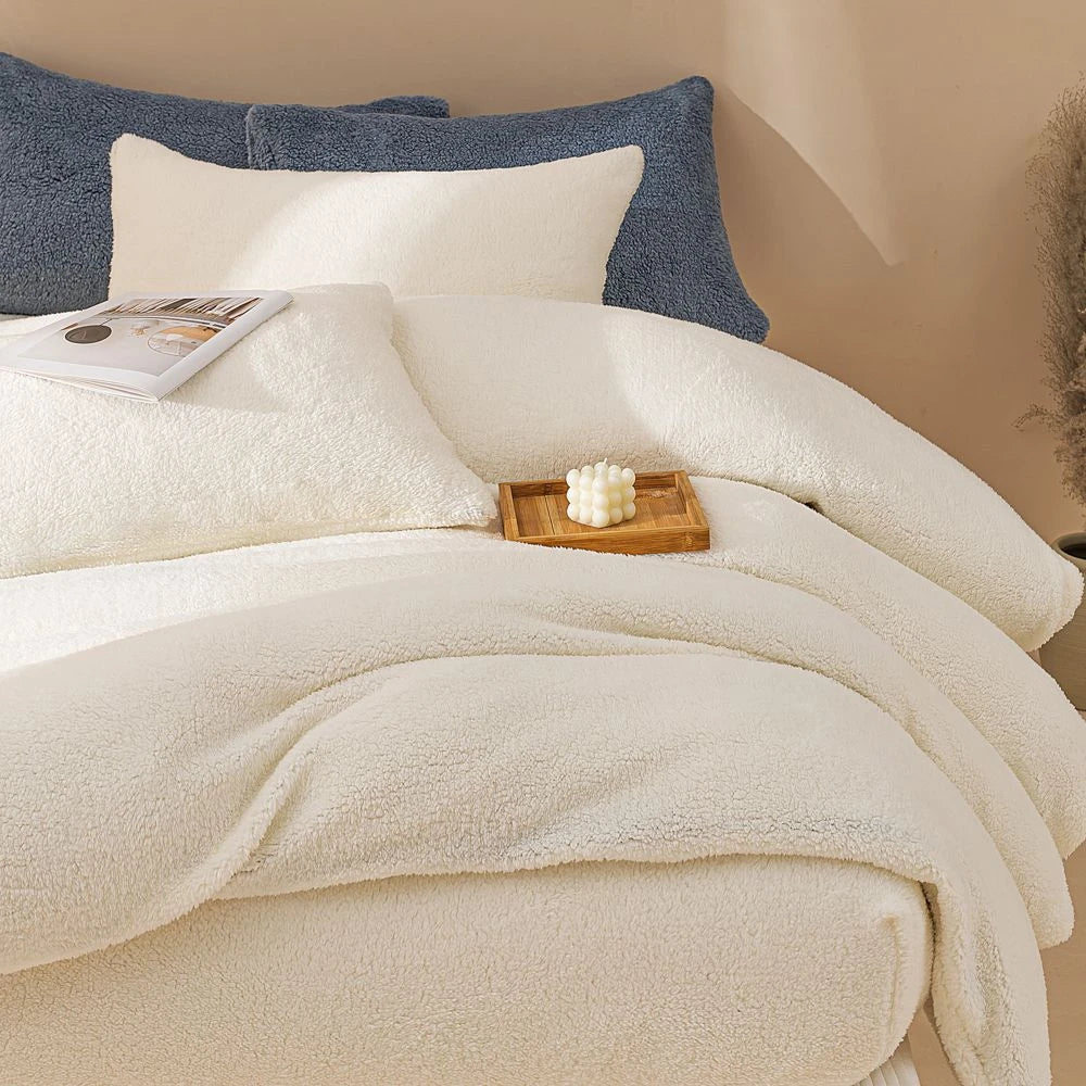 Plush Fleece Duvet Cover Set with Sheet, 4-Piece