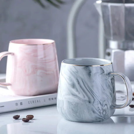 Nordic Marbled Ceramic Mug with Gold Rim