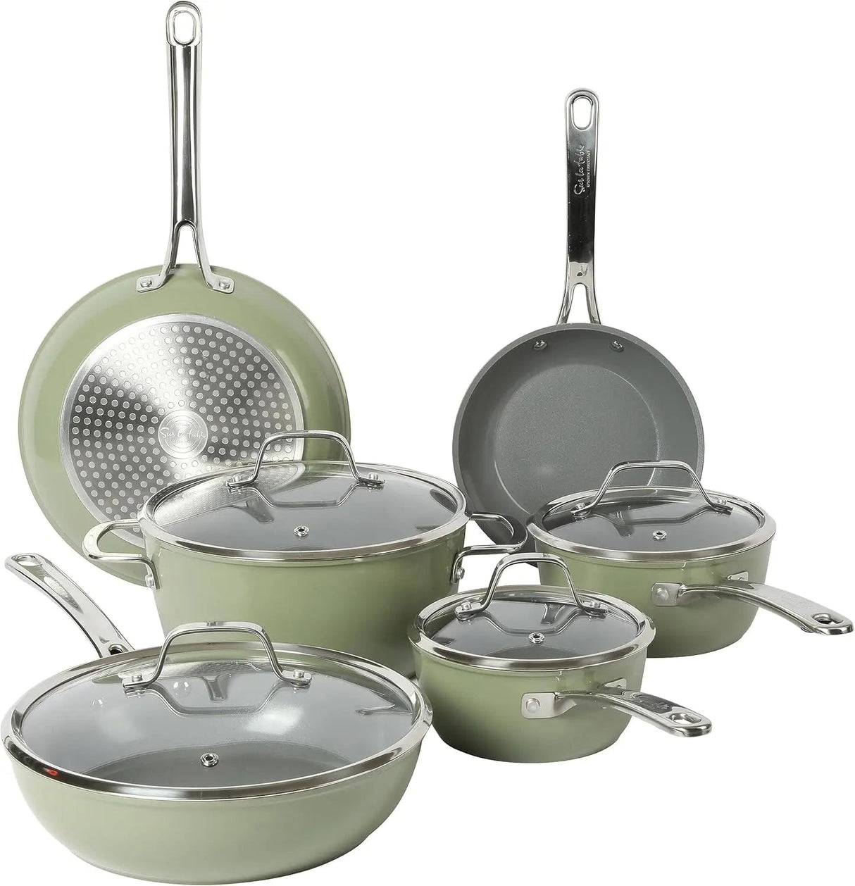 Kitchen Essentials 10 Piece PFA Free Non-Toxic Titanium Ceramic Nonstick Interior Forged Aluminum Cookware Pots f Julia M LifeStyles