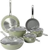 Kitchen Essentials 10 Piece PFA Free Non-Toxic Titanium Ceramic Nonstick Interior Forged Aluminum Cookware Pots f Julia M LifeStyles