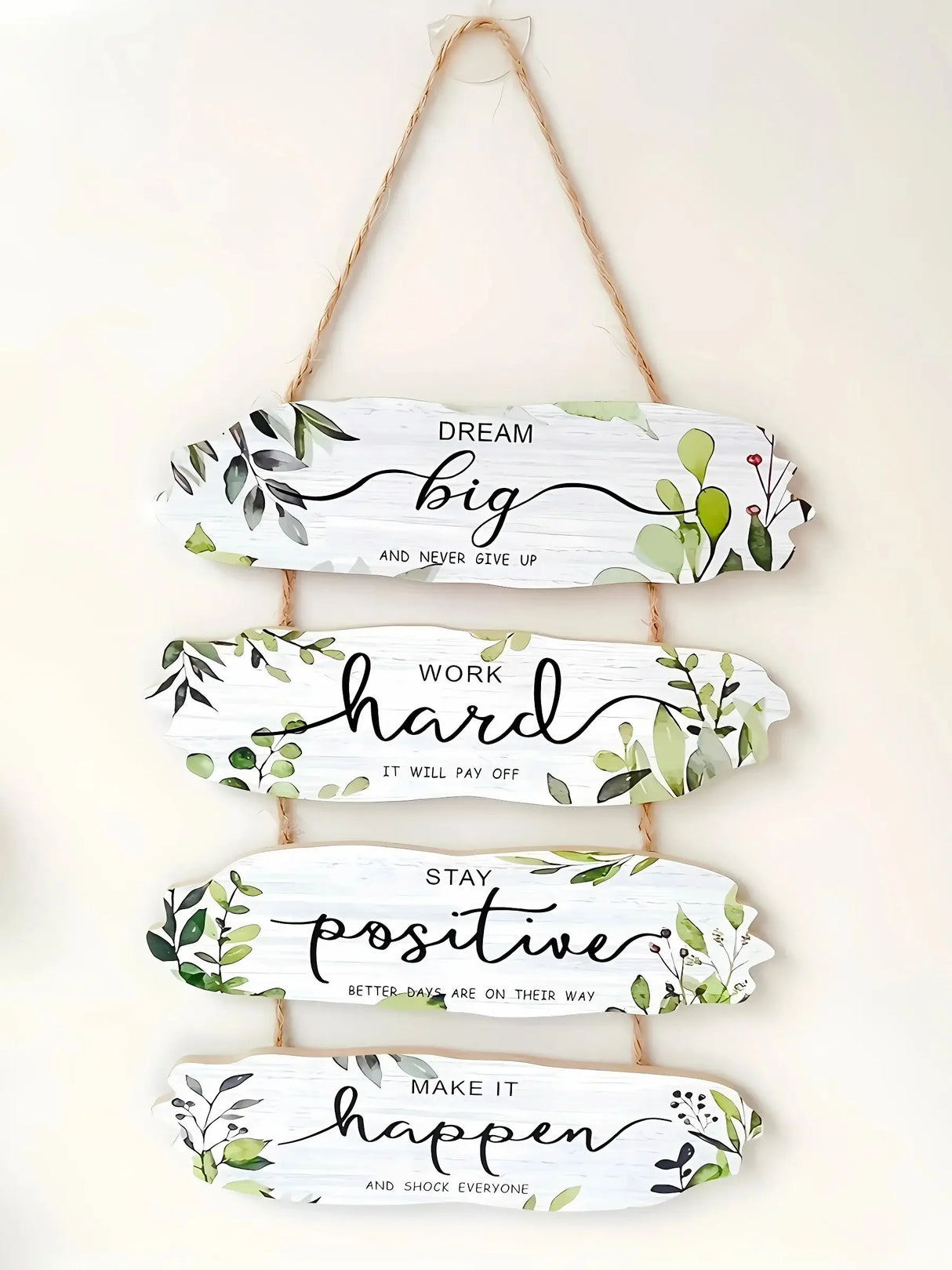 Wooden Inspirational Hanging Wall Art with Rope for Home Decor